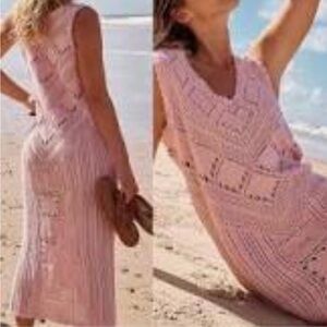 Free People Pink Crochet Sheath Maxi Dress